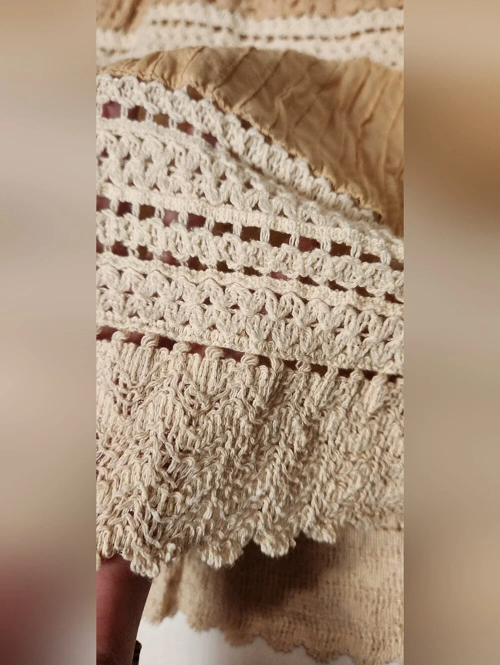 VTG 100% Cotton Forever 21 Cream Tan Neuteal Eyelet Crochet Skirt Large L EUC